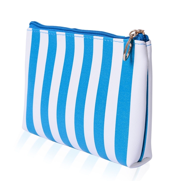 Set of 3 - Transparent Large (Size 26x15x6 Cm), Blue and White Stripe Pattern Medium (Size 19x12.5x2.5 Cm) and Blue Colour Small Cosmetic Bag (Size 14x10x4 Cm)