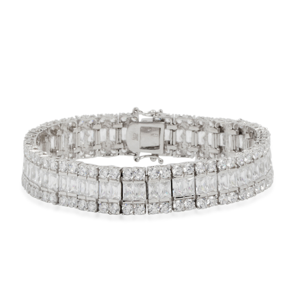ELANZA Simulated White Diamond (Oct) Bracelet (Size 7.5) in Rhodium Plated Sterling Silver 29.50 Ct,