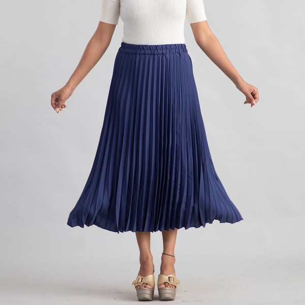 Women Umbrella Flare Pleated Elasticated Skirt (Size:XL, 20-22) - Deep Cobalt Blue