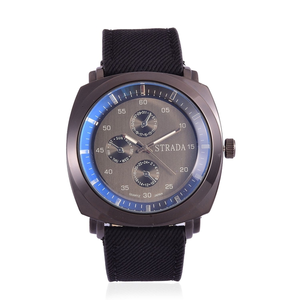 STRADA Japanese Movement Chronograph Look Black Dial Water Resistant Watch in Black Tone with Stainl