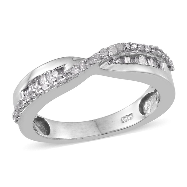 Diamond Criss Cross Ring in Platinum Overlay Sterling Silver 0.25 Ct.