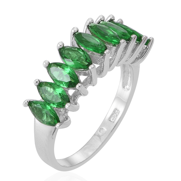 ELANZA AAA Simulated Emerald (Mrq) Half Eternity Ring in Rhodium Plated Sterling Silver