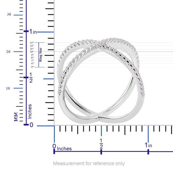 ELANZA AAA Simulated White Diamond (Rnd) Criss Cross Ring in Rhodium Plated Sterling Silver
