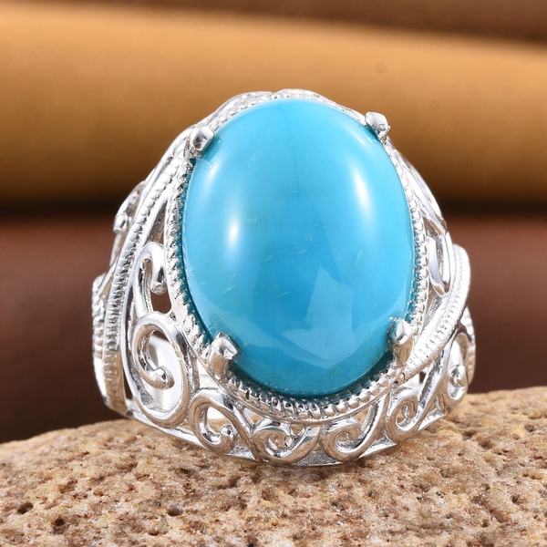 Arizona Sleeping Beauty Turquoise (Ovl) Solitaire Ring in Platinum Overlay Sterling Silver 6.511 Ct.