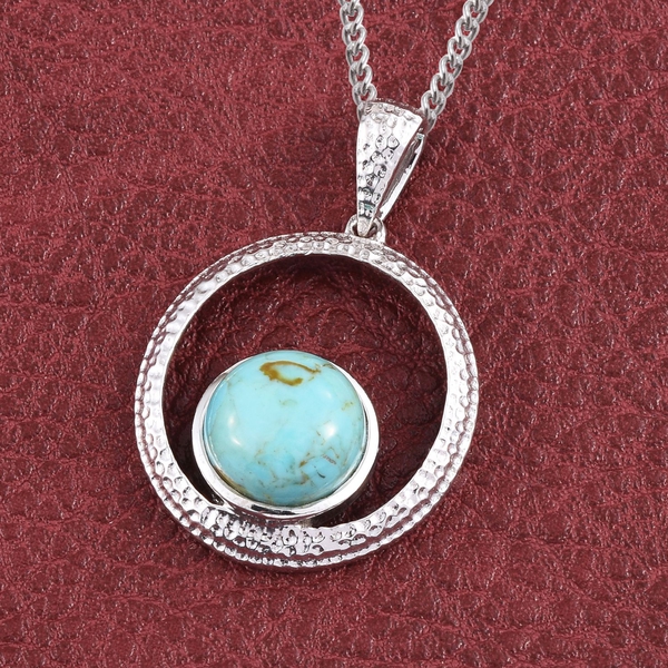 Arizona Matrix Turquoise (Rnd) Solitaire Pendant With Chain in Platinum Overlay Sterling Silver 2.750 Ct.