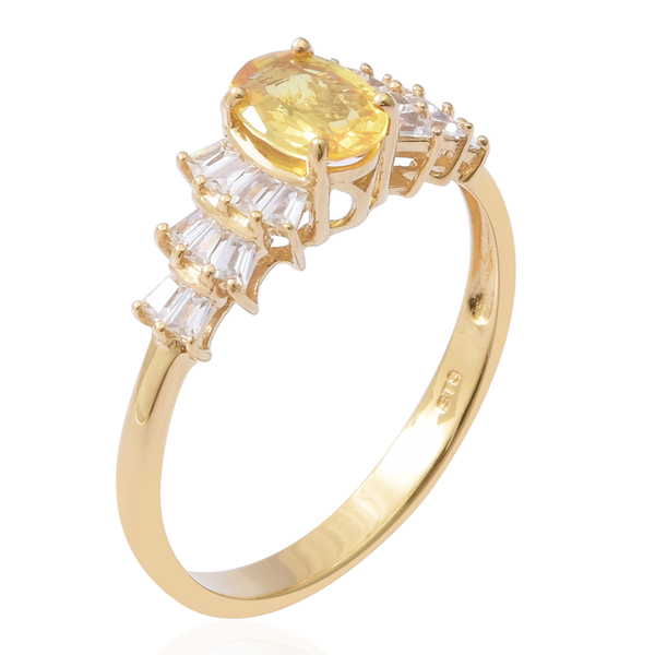 Chanthaburi Yellow Sapphire (Ovl 1.00 Ct), Natural Cambodian White Zircon Ring in Sterling Silver 1.500 Ct.