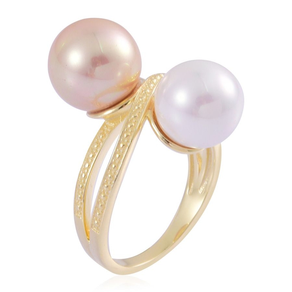 White Shell (Rnd), Golden Shell Pearl Ring in Yellow Gold Overlay Sterling Silver 15.450 Ct.