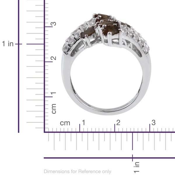 Jenipapo Andalusite (Ovl), White Topaz Ring in Platinum Overlay Sterling Silver 3.250 Ct.