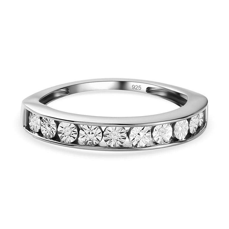 Diamond Half Eternity Band Ring in Platinum Overlay Sterling Silver