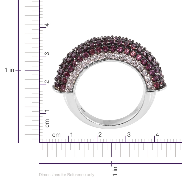 Designer Inspired-Rhodolite Garnet (Rnd), Natural Cambodian Zircon Ring in Black Rhodium and Platinum Overlay Sterling Silver 2.750 Ct. Gemstone Studded 141 Pcs, Silver wt 7.01 Gms.