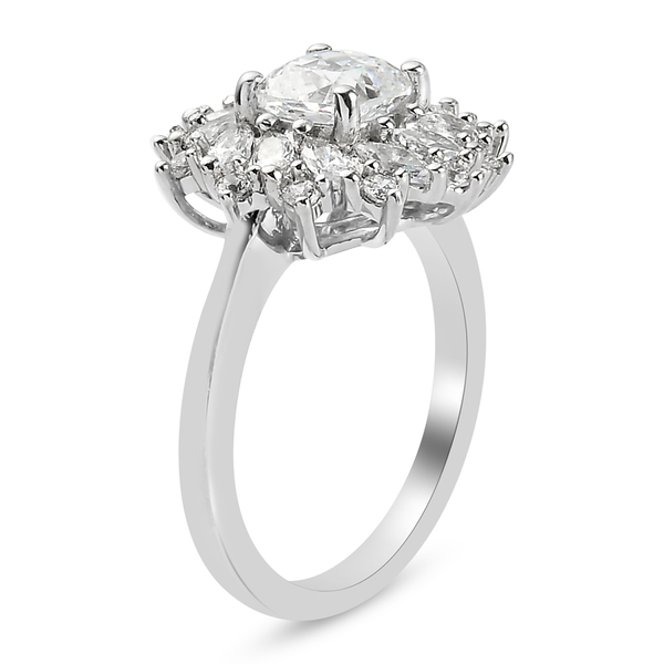 Lustro Stella Platinum Overlay Sterling Silver Ring Made with Finest CZ 3.73 Ct.