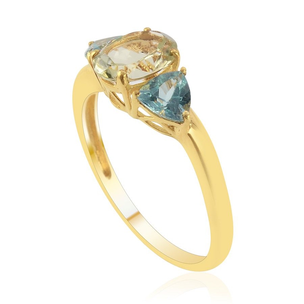 Green Sillimanite (Ovl 1.25 Ct) Paraibe Apatite Ring in 14K Gold Overlay Sterling Silver  2.000 Ct.