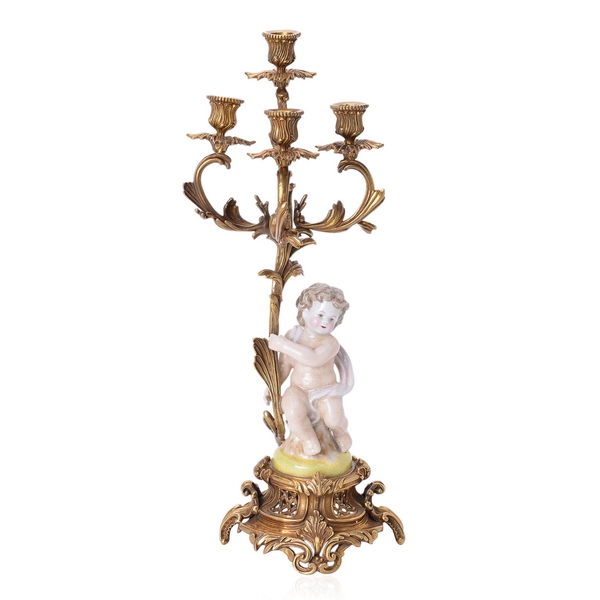 Hand Made Museum Collection - Bronze 4 Arms Candelabrum with Hand Painted Porcelain Angel (Size 45x1