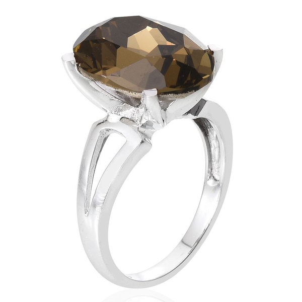 - Smoky Quartz Colour Crystal (Ovl) Ring in ION Plated Platinum Bond