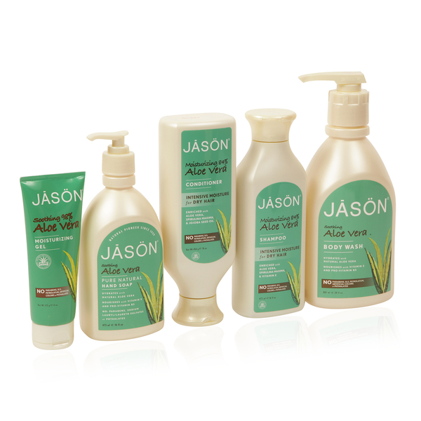 Jason Aloe Vera- Body Wash 887ml, Everday Shampoo 473ml, Conditioner 454g, Liquid Soap 473ml, Moisturising Gel 113g