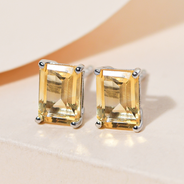 Citrine Stud Earrings (with Push Back) in Platinum Overlay Sterling Silver 1.910 Ct.