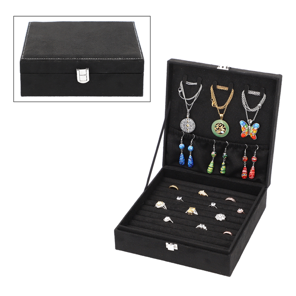 Portable Velvet Jewellery Box with Lock Black