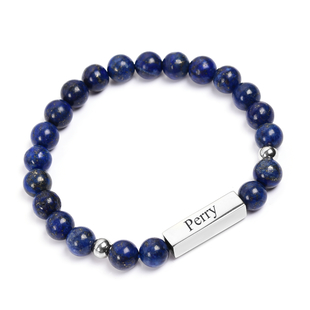 Personalised Engravable Bar Lapis Beads Bracelet Size 7-7.5Inch