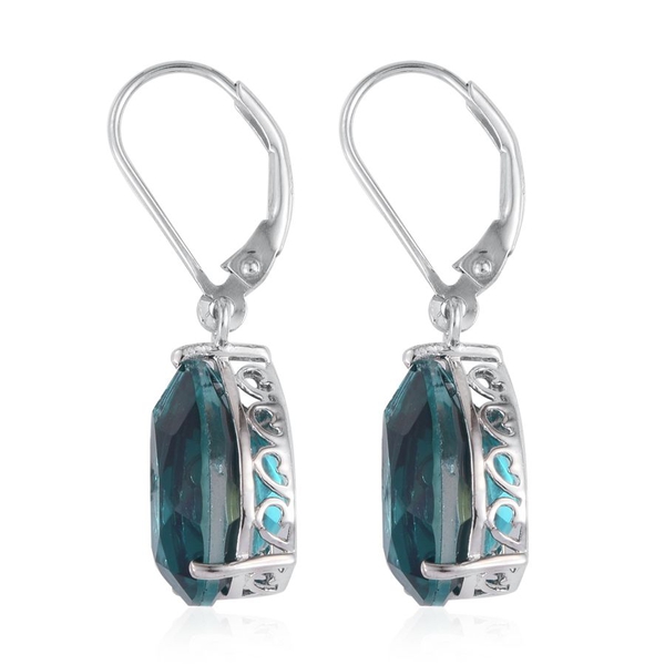 Capri Blue Quartz (Pear) Lever Back Earrings in Platinum Overlay Sterling Silver 11.750 Ct.