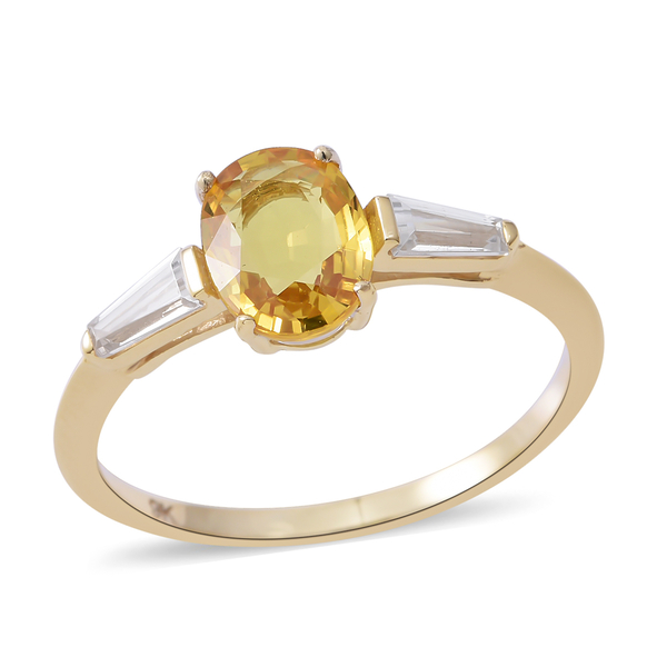 9K Yellow Gold Chanthaburi Yellow Sapphire (Ovl 1.60 Ct), Natural White Cambodian Zircon Ring 2.000 