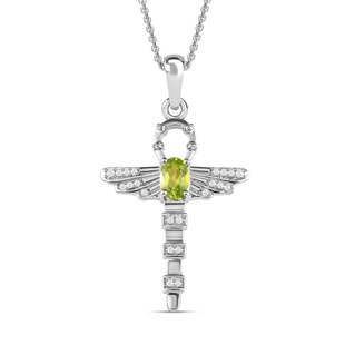 2 Piece Set -  Peridot, White Zircon Chain (Size- 20 ) and Cluster Pendant in Platinum Overlay Sterl