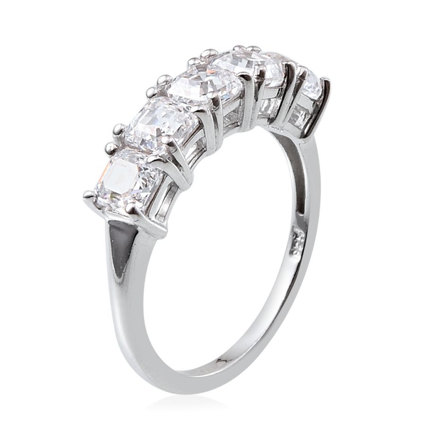 Lustro Stella - Platinum Overlay Sterling Silver (Asscher Cut) 5 Stone Ring Made with Finest CZ 2.500 Ct.