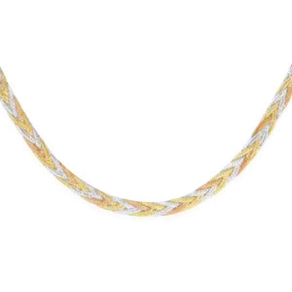 9K Yellow, White and Rose Gold 3-Plait Herringbone Necklace (Size 18) with Lobster Clasp, Gold Wt. 6.30 Gms