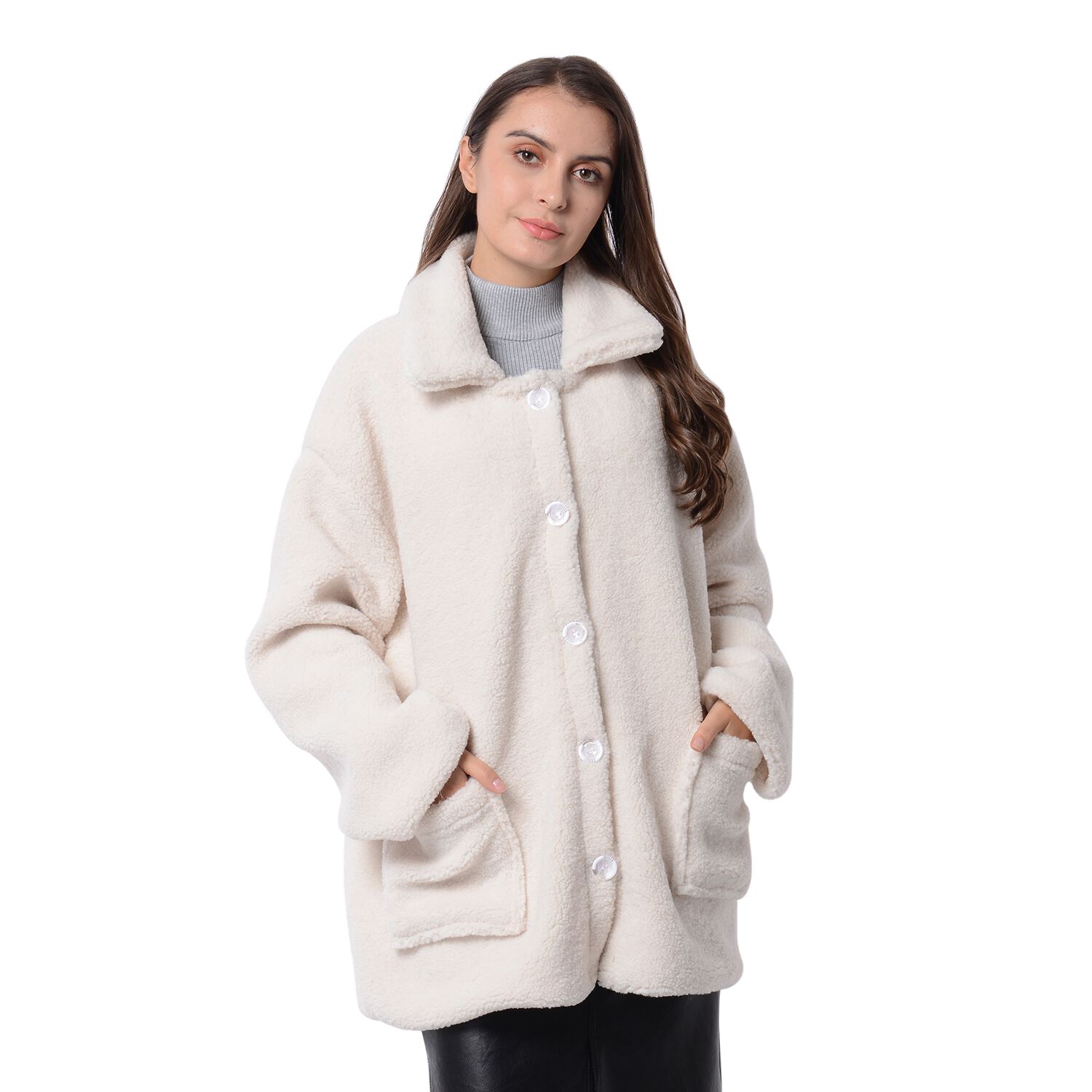 New Season Designer Inspired Teddy Faux Fur Coat in Off White