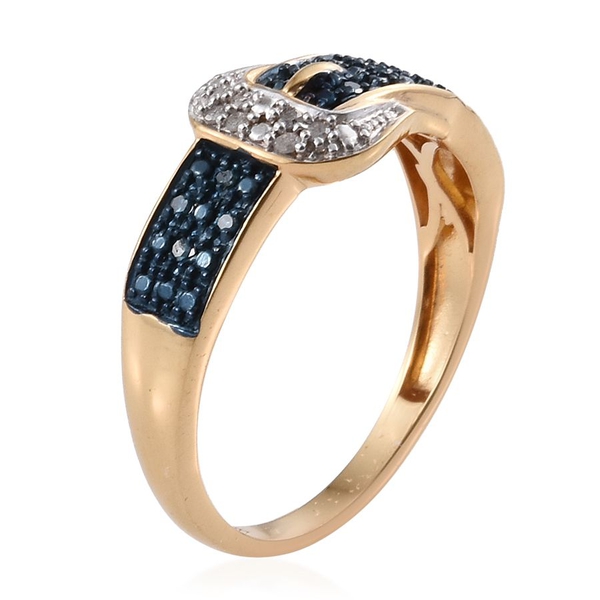 Blue Diamond (Rnd), White Diamond Buckle Ring in 14K Gold Overlay Sterling Silver 0.100 Ct.