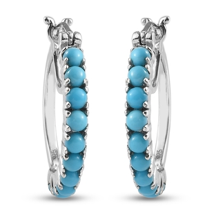 1.50 Ct Sleeping Beauty Turquoise Hoop Earrings in Platinum Plated Silver