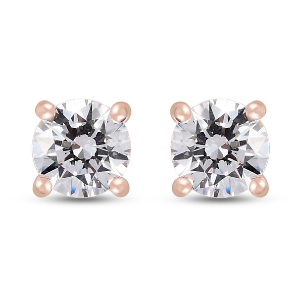 Lustro Stella Rose Gold Overlay Sterling Silver Stud Earrings (with Push Back) Made with Finest CZ 1