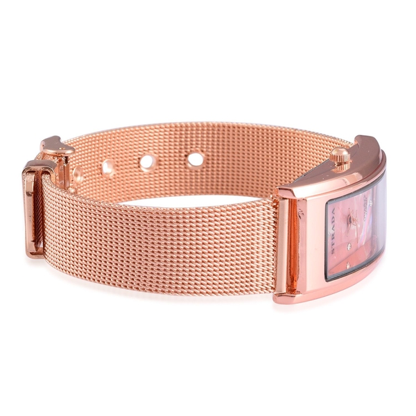 STRADA Japanese Movement White Austrian Crystal Studded Pink Dial Water Resistant Watch in Rose Gold Tone with Stainless Steel Back and Chain Strap