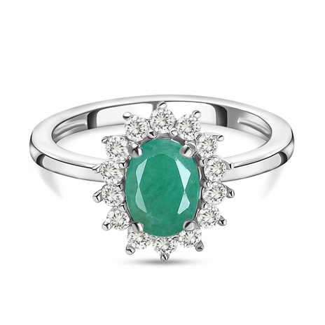 Socoto Emerald and Natural Cambodian Zircon in Platinum Overlay Sterling Silver 1.21 Ct.