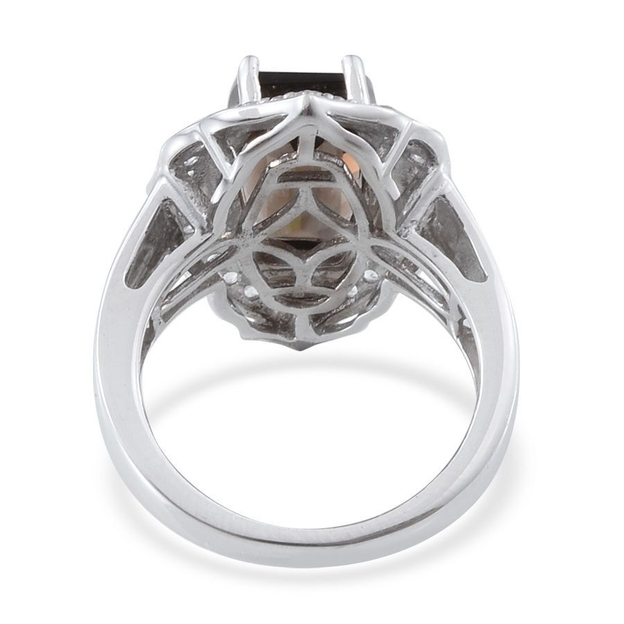 Brazilian Smoky Quartz and White Topaz Ring in Platinum Overlay Sterling Silver 5.750 Ct.