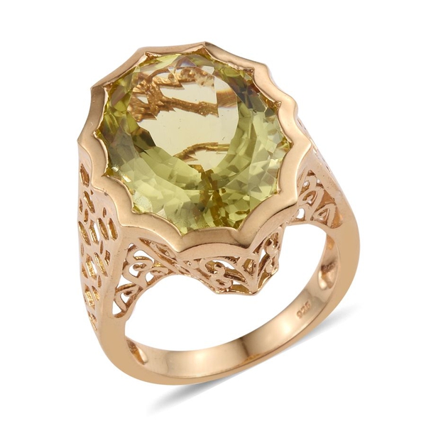 Natural Ouro Verde Quartz (Ovl) Ring in 14K Gold Overlay Sterling Silver 17.000 Ct.