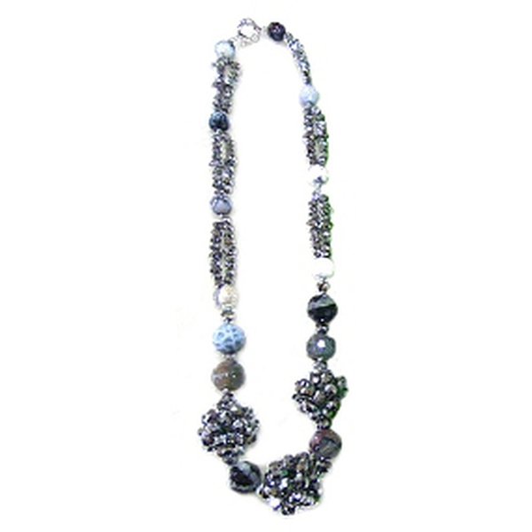 Grey Agate, Glass Necklace (Size 36) in Silver Tone 200.00 Ct.