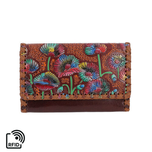SUKRITI 100% Genuine Leather RFID Protected Floral Wallet (Size 10.5x17x2.5cm) - Burgundy