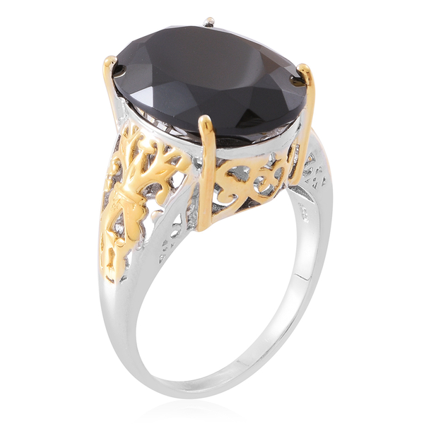 Boi Ploi Black Spinel (Ovl) Ring in Rhodium and 14K Gold Overlay Sterling Silver 15.000 Ct. Silver wt. 5.15 Gms.