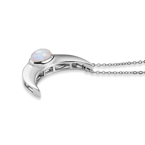 Rainbow Moonstone Pendant with Chain (Size 20) in Platinum Overlay Sterling Silver 1.64 Ct.