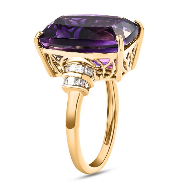9K Yellow Gold AAA Moroccan Amethyst and Diamond Ring 10.76 Ct.