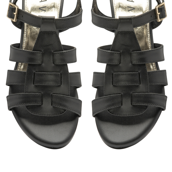 RAVEL Black Leather Renata Flat Sandals (Size 3)