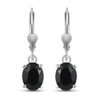 AA Boi Ploi Black Spinel (Ovl) Lever Back Earrings in Platinum Overlay Sterling Silver 3.000 Ct.