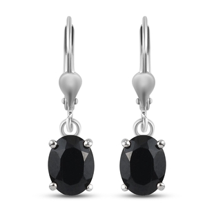 AA Boi Ploi Black Spinel (Ovl) Lever Back Earrings in Platinum Overlay Sterling Silver 3.000 Ct.