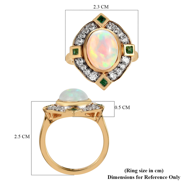Ethiopian Welo Opal, Emerald and Natural Cambodian Zircon Ring in 14K Gold Overlay Sterling Silver 2.41 Ct.