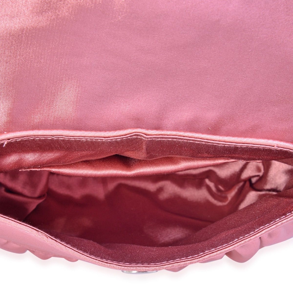 Blush Pink Satin Clutch with Dahlia Flower and Removable Chain Strap (Size 23x15 Cm)