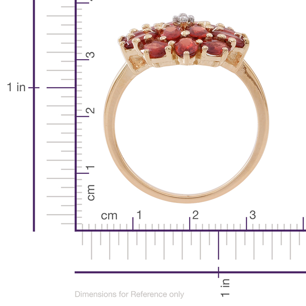 Exclusive Edition- 9K Yellow Gold Very Rare AAA Red Sapphire (Ovl), Natural White Cambodian Zircon Floral Ring 4.750 Ct.