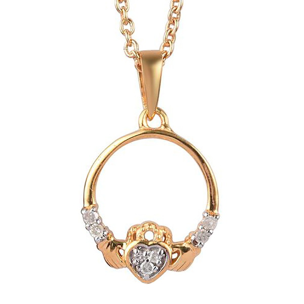Diamond Claddagh Pendant with Chain (Size 18) in 14K Gold Overlay Sterling Silver 0.080 Ct.