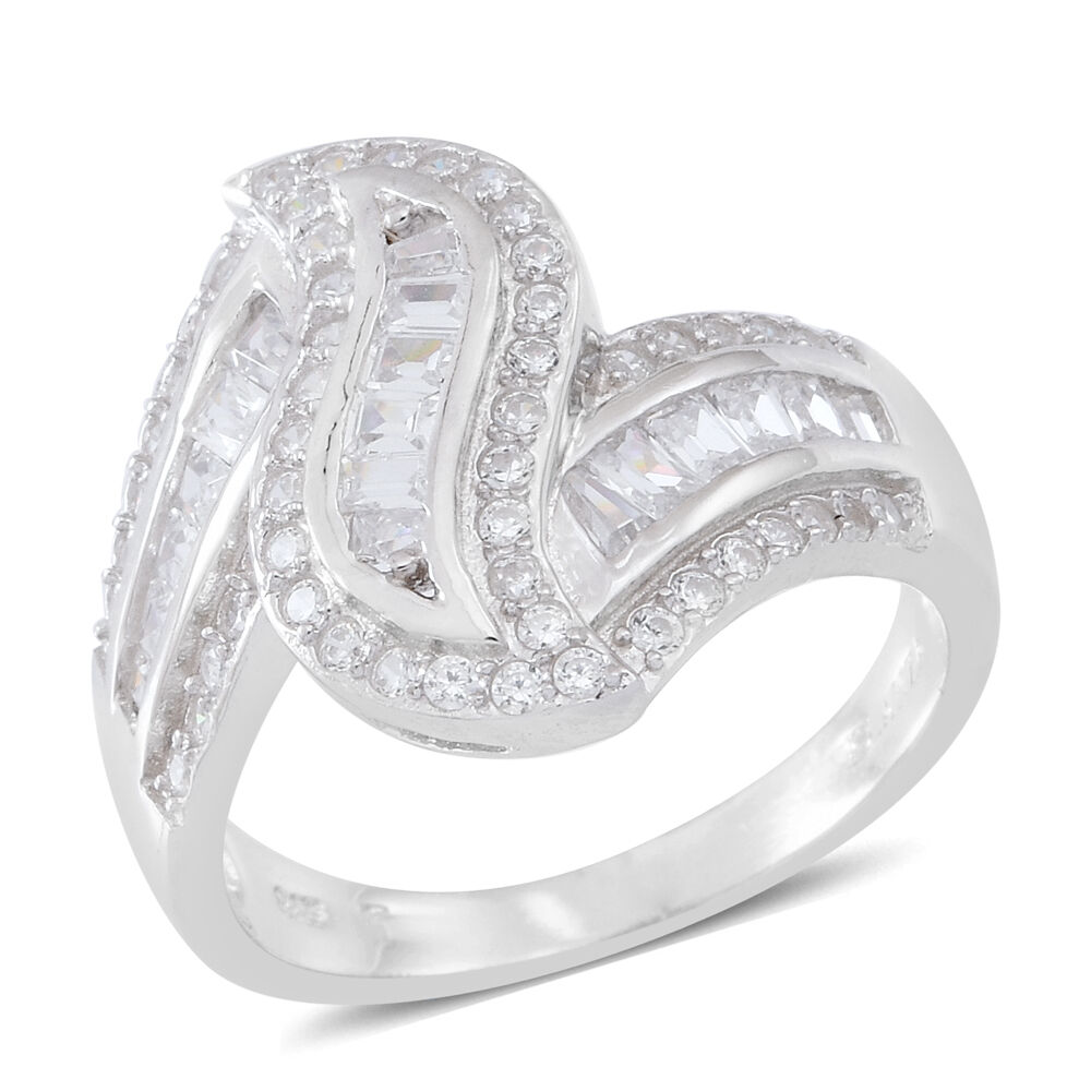 ELANZA AAA Simulated White Diamond (Bgt) Ring in Rhodium Plated Sterling Silver