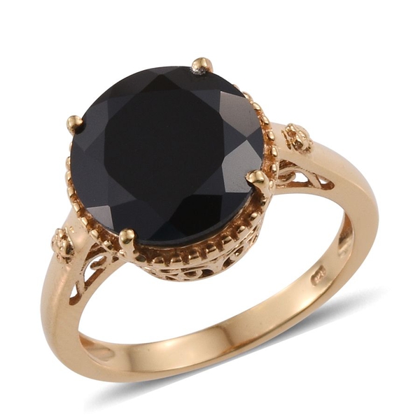 Boi Ploi Black Spinel Solitaire Silver Ring in 14K Gold Overlay 7.750 Ct.