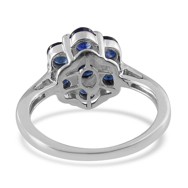Kanchanaburi Blue Sapphire (Rnd) 7 Stone Floral Ring in Platinum Overlay Sterling Silver 1.750 Ct.
